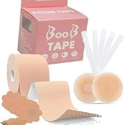 sahelistyle - apni saheli, apni style Boob Tape Kit with 10 Disposable Nipple Pasties for Fashion with 50 Strips Double Sided Tape for Clothes &1 Pair Reusable Nipple Cover for Women Beige-picture-40