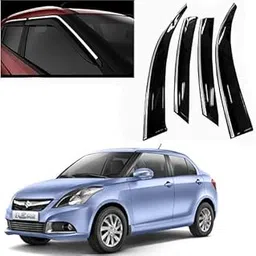 Car Rain Wind Door Visor Side Window Deflector with Chrome Line Maruti Suzuki Swift Dzire 2012-2016 Models - Black Color (Pack of 4-picture-39