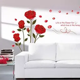 Decals Design 'Romantic Rose Flowers' Wall Sticker (PVC Vinyl, 50 cm x 70 cm, Multicolour)-picture-23