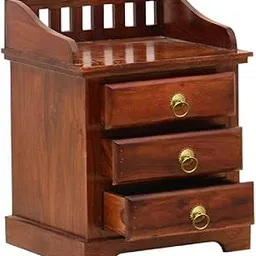 Tannu Craft Bedside Table Solid Sheesham Wood Bedside Table for Bedroom | Nightstand Lamp Holder | End Table with Drawer & Door Storage for Bedroom (Modern Bedside Jali)-image-92