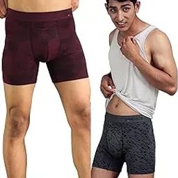 damensch Men’s Zero Ride up DEO-Soft Anti-Bacterial Printed Boxer Briefs- Hybrid Grey, Qube Maroon- Small-picture-10