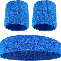 JAZZY PEARLS® Sweatband Stretchy Portable Headband Wristband for Exercise Fitness Training Blue-Sporting Goods-Fitness, Running & Yoga-Clothing & Accessories-Sweatbands-1 Headband2 Wristband-image-44