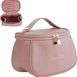 RIYA EXIM Portable Cosmetic Makeup Bag, Travel Bag, Large Cosmetic Bag, Make up Case Organizer Bag, Brown Makeup Bags, Toiletry Bag with Handle for Women Girls-image-19