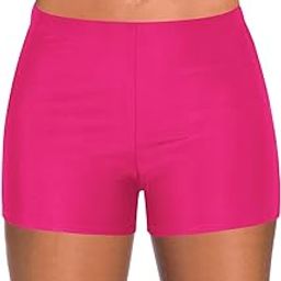 yonique Womens Swim Shorts Solid Tankini Bottoms Swimsuit Bottoms, Dark Pink, Large-picture-26