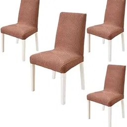 HOMETHREADS Stretchable Elastic Jacquard Chair Seat Cover – Removable & Washable, Durable Seat Protector for Dining Room, Kitchen, Restaurant & Party Chairs (Brown, Pack of 4)-picture-53