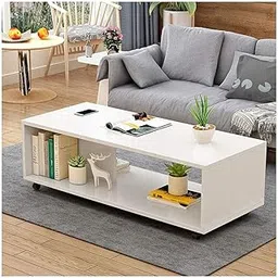 Lukzer Engineered Wooden Center Table with Wheels Open Storage Organizer (CT-003/White) DIY (Do It Yourself) (80 x 40 x 30 Cm)-picture-35