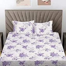 FABINALIV Purple Floral 300 TC Pure Cotton King Size Double Bedsheet with 2 Pillow Covers (FLBS-4132-Purple)-picture-10