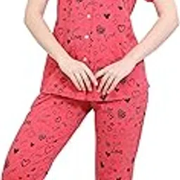 glamoras Cotton Printed Night Suit Set of Shirt & Pyjama for Women | Collar Neck, Short Sleeve & Relaxed Fit Pyjama Set | Stylish Night Wear Dress for Women | Size: S-2XL-picture-27