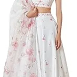 kahiraa wholetex White Satin Silk Lehenga Choli Set for Women | Floral Print with Organza Dupatta & Sequin Lace | Semi-Stitched Lehenga with Cancan & Cotton Inner | Heavy Silk Blouse Piece-picture-10