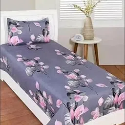 Floral Printed Bedsheets with onePillow Cover, Grey and Pink-picture-27