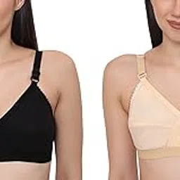 glamoras Women Cotton Fabric Full Coverage Non-Padded Non-Wired Adjustable Straps Everyday Bra, Multicolor, Size 32-44, C Cup, Pack of 2 Bra-picture-56