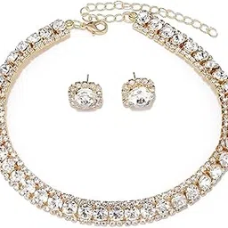 lishanti Elegant Gold & Silver Gemstone Choker Necklace & Stud Earring Set – Bridal & Evening Jewelry image 1