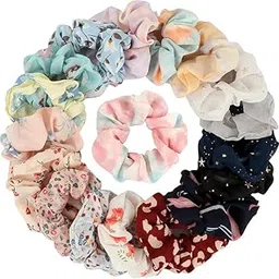 CHIROGRAPHY 12 Pcs Chiffon Hair Bands Ponytail Ties Hair Scrunchies Flower Hair Scrunchies Girl Hair Accessory, Great for Casual and Party Dress-image-12
