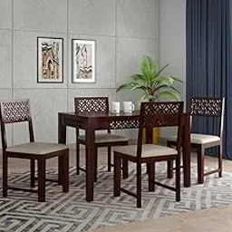 WOODBONE Wood 4 Seater Dining Table with Chair || Dining Room Set || Dining Table Set || Sheesham Wood Dining Table 4 Seater || Wooden Dining Table 4 Seater || 4 Seater, Walnut-picture-11