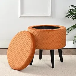 Homeaccex Storage Ottoman Stool for Living Room, Upholstered Tufeted Ottoman with Storage Stool Puffy Pouffes for Sitting (17inch Height, Orange)-picture-28