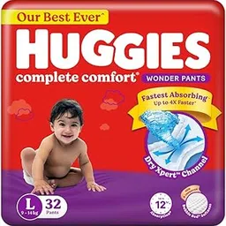 Huggies Complete Comfort Wonder Pants | Pant Style Baby Diapers L Size, 32 Count | India's Fastest Absorbing Diaper, Patented Dry Xpert Channel, Ideal for 9 to 14 Kgs-picture-26