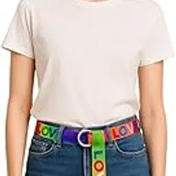 Rainbow Love Print Canvas Belt for Women, Multicolour, Pack of 1-image-4