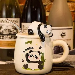 EVAAY Panda Coffee Mug with Lid & Glass Spoon, Mugs for Coffee, Rakhi for Brother, Birthday Gift, Ceramic Mug, 3D Panda Coffee Mug (420ml – Panda White)-image-5