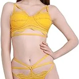 shopyidol Women's Strappy Padded Non Wired Desiger Lingerie Set Sexy Bodysuit Padded Two Piece Babydoll Nightwear Bra Panty Set-picture-34