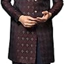 kisah Men's Purple and Navy Blue Sherwani Trousers Set, Indo-Western, Cotton Full Sleaves, Knee Length, Straight, Regular Fit, Mandarin Collar Ethnic Wear-picture-1