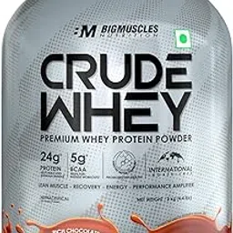 Bigmuscles Nutrition Crude Whey - 2 kg (Rich Chocolate) | US FDA REGD. BRAND | Whey Protein Concentrate 80%, 24g Protein, 5.5g BCAA, 4 g Glutamine image 1