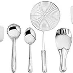 Parage Stainless Steel 10 Pieces Cooking Spoons Set, Contains Ladle, Turner, Strainer, Rice Spoon, Oval Spoon, Serving Spoon, Kitchen Cooking Essential Set for Home, 10 Pcs-image-4