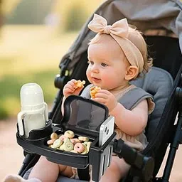 Universal Stroller Snack Tray, 3 in 1 Stroller Cup Holder with Phone Holder and Silicone Flexible Arms Grip, Stroller Tray Attachment Compatible with Uppababy, Baby Jogger, BOB Stroller-picture-25