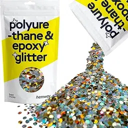 Hemway Polyurethane Glitter and Epoxy Resin 100g/3.5oz Metallic Crystal Flake Additive for Floors Jewelry Glasses Glass Pigment - Super Chunky (1/8" 0.125" 3mm) - Gold Silver Holographic-picture-12