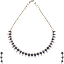 kushal's Fashion Jewellery Polished Copper Zircon Necklace Set for Women, With Push Back Earrings-picture-12