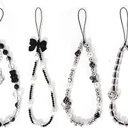 4pcs Crystal Beaded Phone Charms, Cell Phone Wrist Strap Beaded Phone Lanyard Phone Charms Strap Keychain Bracelet Strap for Women Camera Key Purse, 17cm, Plastic, No Gemstone-picture-34