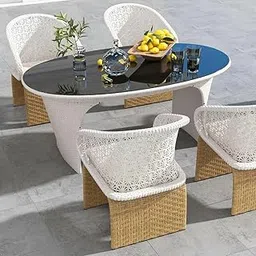 VIRASAT Homela Outdoor Patio Seating Set 4 Chairs and 1 Table Set (Tan + White)-picture-42