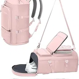 aamirani 40L Gym Bag for Women, 2-in-1 Pink Nylon Travel Backpack & Shoulder Bag with Shoe Compartment, Waterproof Pouch, Detachable Strap, Multipurpose Fitness, Yoga & Sports Duffel for Ladies-picture-40