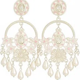 zarva “Zarva Floral Chandbali Earrings with Pearl Drops & Pink Stone Detailing for Women & Girls | Traditional Wedding & Festive Jewellery”-picture-47