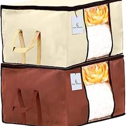 Kuber Industries Underbed Storage Bag, Storage Organiser, Blanket Cover Set of 2 - Ivory,Dark Brown Extra Large Size-picture-21