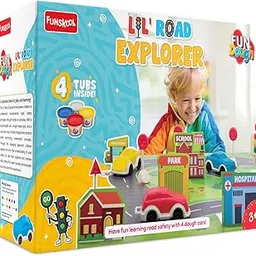 Fundough Funskool Lil Road Explorer, Play Set for Kid, 4 Colorful Tubs of 75g Each (300g Total), Learning, Fun & Engaging Activity, Multicolour, Gift Set for Kids, Age 3+ Years-picture-15