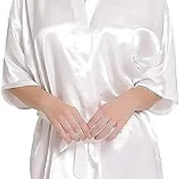GC GLORIOUS CHOICE Women Satin Babydoll Kimono Nightwear Robe White-picture-52
