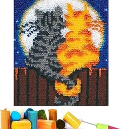 Emistem Latch Hook Rug Kits, DIY Needle Craft Shaggy Kids Rug, crylic Yarn Pre-Printed Canvas, (Two Cats,16x21")-picture-26