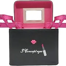 SIBY Pu Leather Makeup Cosmetics Storage Organizer With Mirror | Makeup Vanity Box For Brushes Toiletries For Women Girls | Double Sided 4 Layer Foldable Makeup Palette Organizer For Girl (Pink)-image-63