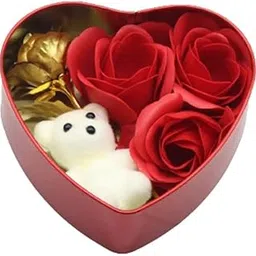 god & god's Beautiful Teddy and Roses Heart Shape Artificial Flower, Showpiece, Soft Toy Gift Set for Gifting and Home Decoration-image-53
