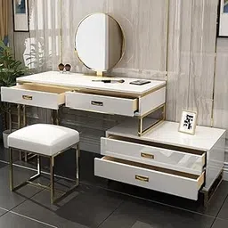 NG Decor Dressing Table Modern White Makeup Vanity Expandable Dressing Table Cabinet (Mirror&Stool Included)-image-9