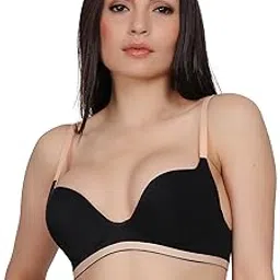 luissa Women's Ultimate Push Up Bra, Black with Nude Straps, Padded Underwire Demi Cup, Adjustable Comfort Support, Special Occasion-picture-10