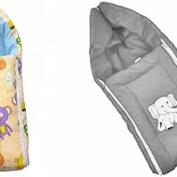 QOC 3-in-1 Baby Sleeping Bag & Carry Nest Combo | Unisex Bedding Set for Newborns 0-3 Months | Animal Print (Peach) & Grey Velvet-picture-27