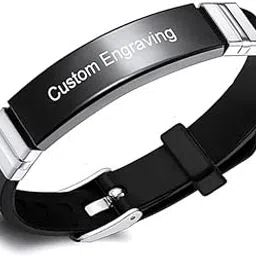 Personalized Mens Custom ID Beads Engraving Names Silicone, Stainless Steel Bracelet for Men SBr103-image-9