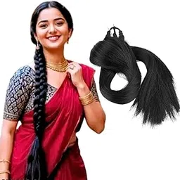 14 inch Long Artificial Fake Long Extensions Hair for Women & Girls - Savaram Gangawan Cataram Sadaraa Paranda Choti False Nakli Hair Wig - Extra Hair Braid Attachment for Ladies - Natural Black-picture-36