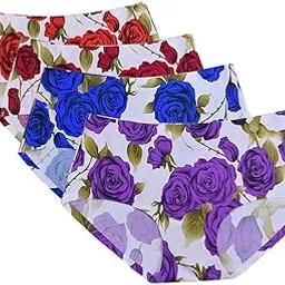 qoxolyz Women Nylon Elastane Mid-Rise Ice Silk Seamless Floral Print Panties No Panty Lines Hipster Brief Underwear, Free Size, (Pack of 4) Red/Blue/Maroon/Purple-picture-14