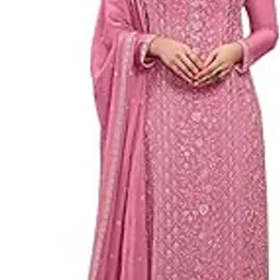 zonfab Women Floral Embroidered Regular Thread Work Silk Chinon Kurta with Trousers & with Dupatta(Semi Stitched Free Size)-picture-53