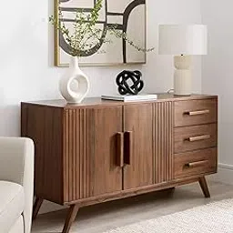 X went furnituire Modern Wooden Sideboard Cabinet, 3 Drawers with Storage, Walnut Brown (75 * 45 * 115*)-picture-30