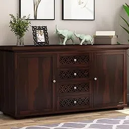 GateWay Furniture Solid Sheesham Wood Sideboard Cabinet with 3 Drawer & 2 Door - Chest of Drawers Wooden Drawer Storage Cabinet for Bedroom Living Room Storage Furniture Decor (Design 22)-image-88