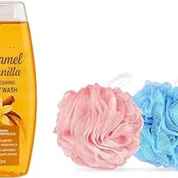 ROODILES Caramel & Vanilla Body Wash 100ml with 2 Exfiolating Loofahs | Luxurious Shower Gel Combo Set of 3 for Women & Men | Deep Cleansing, Moisturizing & Refreshing Bath Set-picture-11