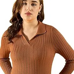 98 north 98 Degree North Women Cotton Self Design Collar Neck Pullover Has A Full Sleeves and Straight Hem-RG1165-D.Camel-picture-36